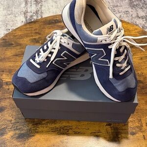New Balance 574 Classic Blue and White Sneakers